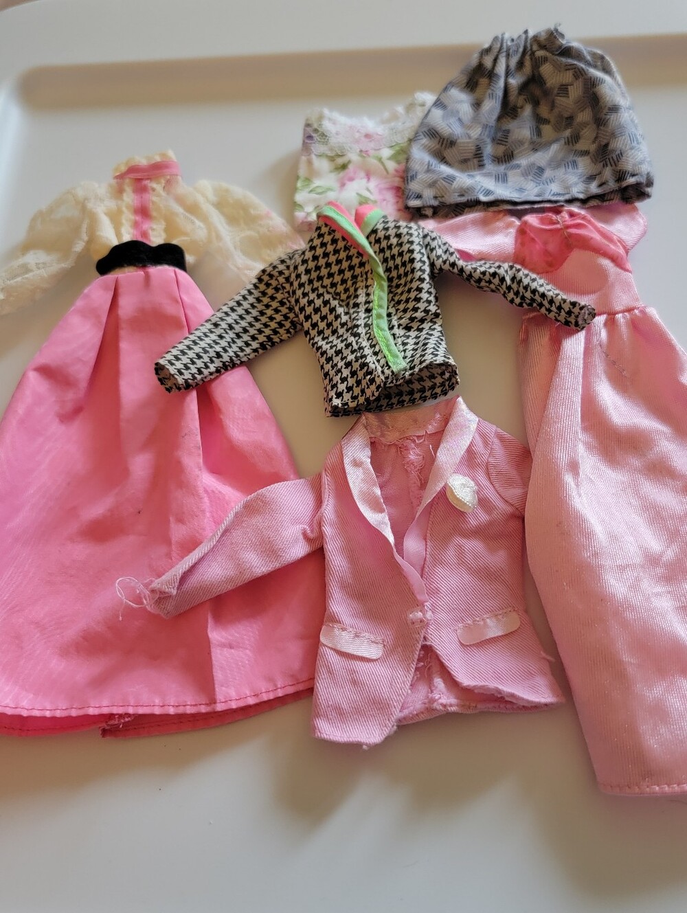 Barbie Vintage-Style Outfit Lot - Pink Gown, Houndstooth Jacket, Skirt